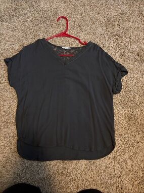 Maurices Black V-Neck Lace Accent Blouse